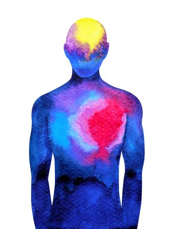 abstract human connection mind and body connect brain and heart watercolor painting illustration design hand drawnの写真素材