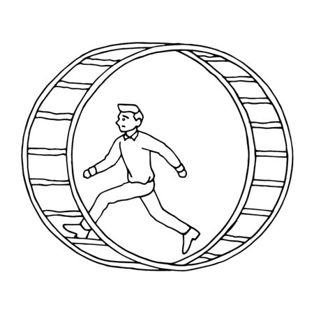 man running in hamster wheel vector hand drawing illustration designのイラスト素材