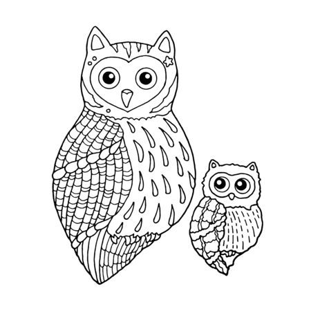 mom and baby owls vector hand drawing doodle sketch line illustration designのイラスト素材