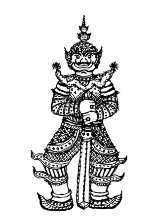 Thai giant yak traditional vector hand drawing illustration designのイラスト素材