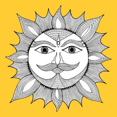sun power energy human face vector hand drawing illustration designのイラスト素材