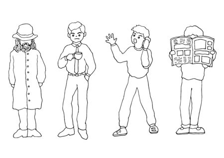 set  person activities vector doodle hand drawing sketch illustration designのイラスト素材