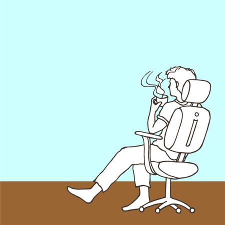 man drinking hot coffee vector hand drawing illustration designのイラスト素材
