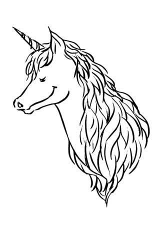 unicorn hand drawing sketck doodle fantasy illustration designのイラスト素材