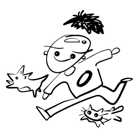 funny man dog cat running vector illustration design hand drawingのイラスト素材