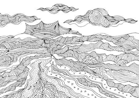 abstract mountain landscape vector hand drawing doodle sketch design illustrationの写真素材