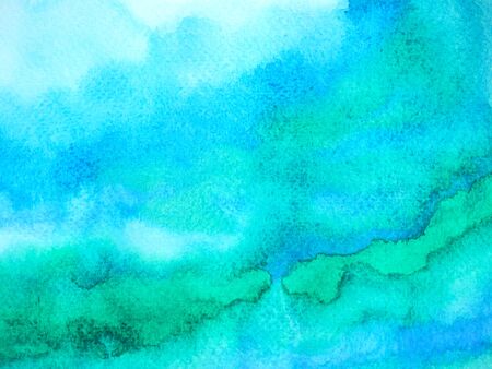abstract blue white color sky water sea ocean wave mountain range watercolor painting illustration design hand drawnの写真素材