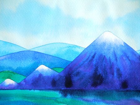 abstract 3 step mountains peaks watercolor painting landscape hand drawing design illustrationの写真素材