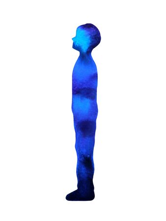 human boy standing head up pose, abstract body watercolor painting hand drawing illustration designの写真素材