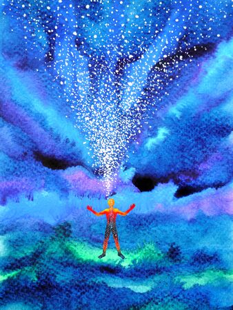 human and spirit powerful energy connect to the universe power abstract art watercolor painting illustration design hand drawnの写真素材