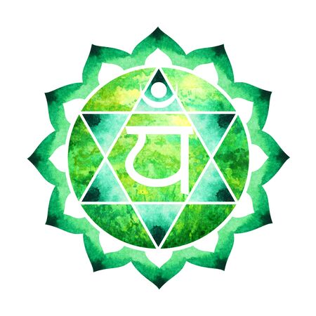green color of chakra symbol heart concept, flower floral, watercolor painting hand drawn icon logo, illustration design signの写真素材
