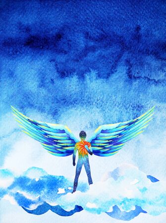 human angel wing mind heaven power watercolor painting illustration hand drawnの写真素材