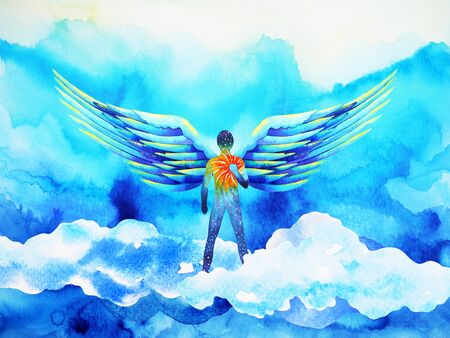 human angel wing mind heaven power watercolor painting illustration hand drawnの写真素材
