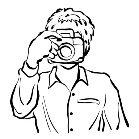man taking photo vector illustration design hand drawingのイラスト素材