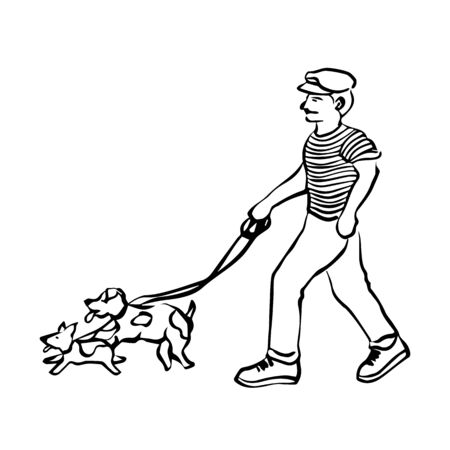 man walking with dogs leash vector illustration doodle sketch hand drawing designのイラスト素材