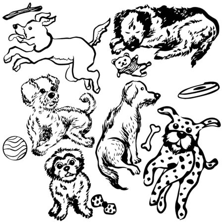 playing dog set vector illustration design hand drawingのイラスト素材