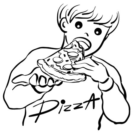 boy eating pizza vector illustration hand drawing designのイラスト素材