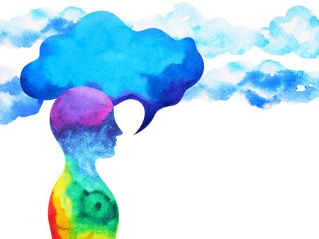 human speaking and listening power of mastermind together inside your mind, watercolor painting hand drawnの写真素材