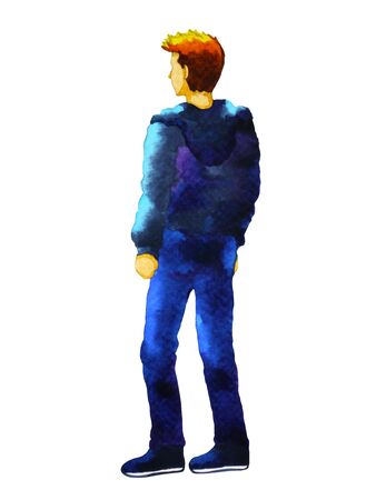 man standing back pose art watercolor painting illustration designの写真素材