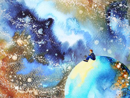human and spirit powerful energy connect mind universe power abstract art watercolor painting illustration design hand drawingの写真素材