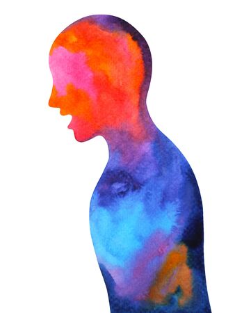 human head, chakra power, inspiration abstract thinking, world, universe inside your mind, watercolor paintingの写真素材