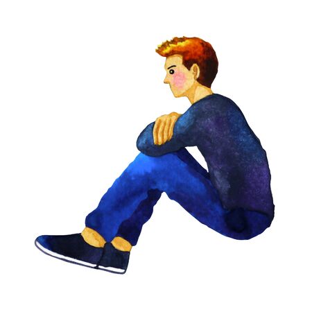 man sitting side pose art watercolor painting illustration designの写真素材