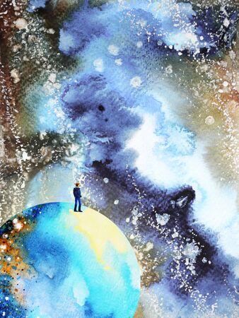 human and spirit powerful energy connect mind universe power abstract art watercolor painting illustration design hand drawingの写真素材