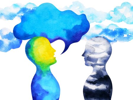 human speaking and listening power of mastermind together inside your mind, watercolor painting hand drawnの写真素材