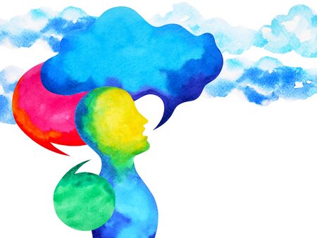human speaking and listening power of mastermind together inside your mind, watercolor painting hand drawnの写真素材