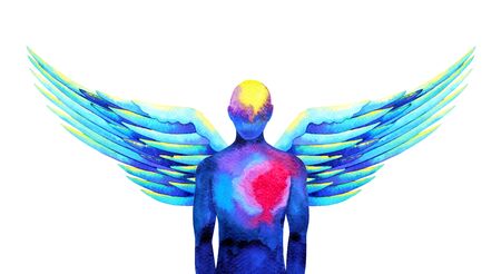 human angel wing mind heaven power watercolor painting illustration hand drawnの写真素材