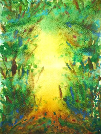 tree forest watercolor painting illustration design hand drawingの写真素材