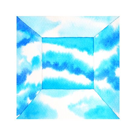 blue sky box room space watercolor painting hand drawing illustration designの写真素材