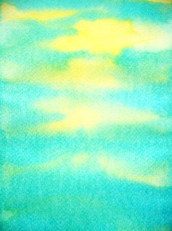 abstract blue color sun sky water sea ocean wave mountain range watercolor painting illustration design hand drawnの写真素材