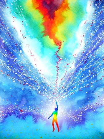 human and spirit powerful energy connect to the universe power abstract art watercolor painting illustration design hand drawnの写真素材