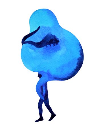 human carrying abstract monster ghost on shoulder watercolor painting illustration hand drawing designの写真素材