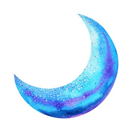 blue moon watercolor painting hand drawing illustration designの写真素材