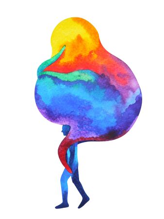 human carrying abstract monster ghost on shoulder watercolor painting illustration hand drawing designの写真素材