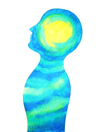 human head, chakra power, inspiration abstract thinking, world, universe inside your mind, watercolor paintingの写真素材