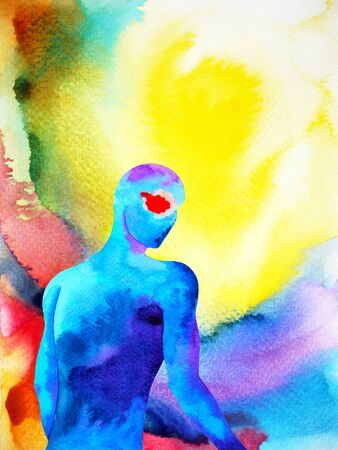 human and spirit powerful energy connect to the universe power abstract art watercolor painting illustration design hand drawingの写真素材