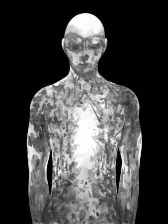 human walking forest way abstract watercolor painting illustration hand drawingの写真素材