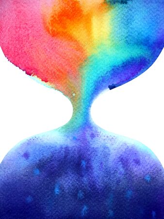 hourglass rainbow color blue watercolor painting hand drawing illustration designの写真素材