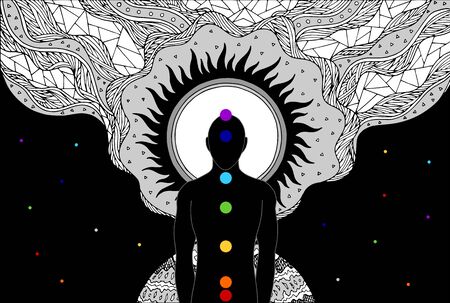 human and spirit energy connect to the universe power abstract art vector illustration design hand drawingのイラスト素材