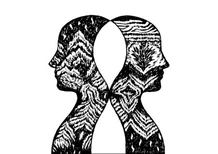 Human head spirit power energy connect to the universe vector abstract art illustration design hand drawnの写真素材