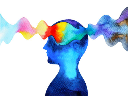 human head chakra power inspiration abstract thinking watercolor painting illustration design hand...