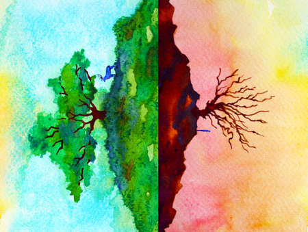 global warming climate change abstract art spiritual mind human animal watercolor painting illustration design hand drawingの写真素材