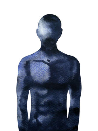 abstract black human mind spiritual body watercolor painting illustration design drawing anatomy artの写真素材