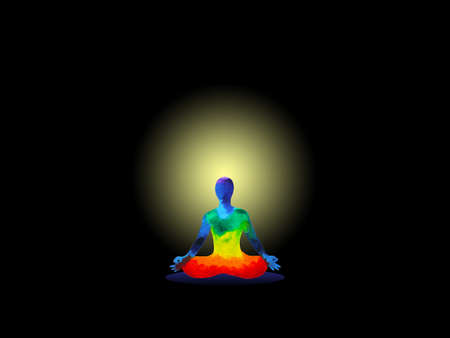 human meditate mind mental health yoga art meditation chakra spiritual healing watercolor painting illustration design in black universe backgroundの写真素材