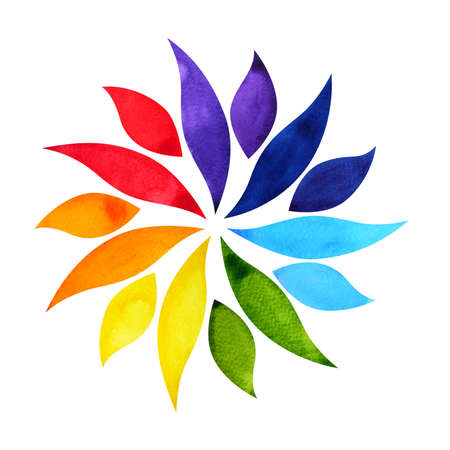 color chakra mandala symbol concept, watercolor painting icon, illustration design sign hand drawingの写真素材