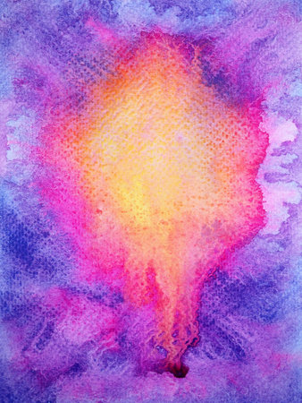 red orange hot fire flame eruption burn splash on blue sky universe abstract sun energy power galaxy background watercolor painting art texture illustration design hand drawingの写真素材