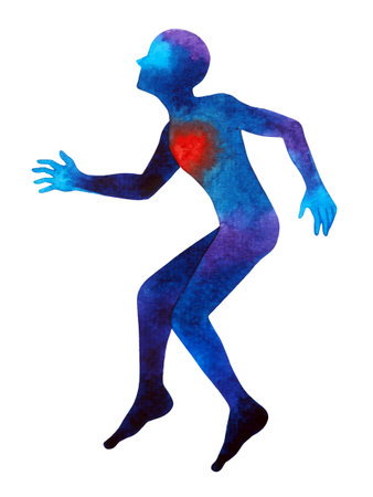 human jumping running hand up pose, abstract body watercolor painting hand drawing illustration designの写真素材